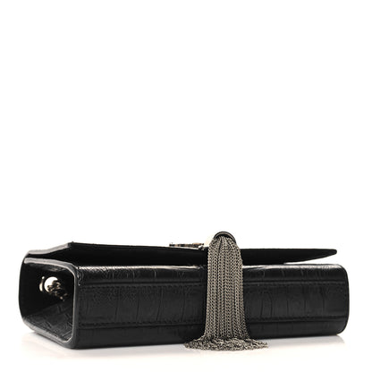 Saint Laurent Calfskin Crocodile Embossed Small Classic Monogram Kate Tassel Satchel Black 5 of 10