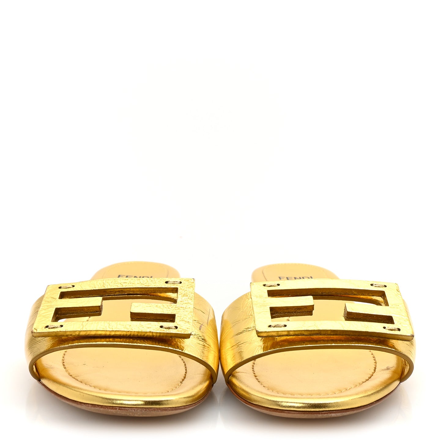 Nappa Laminata Cuoio Baguette Flat Slide Sandals 36 Gold