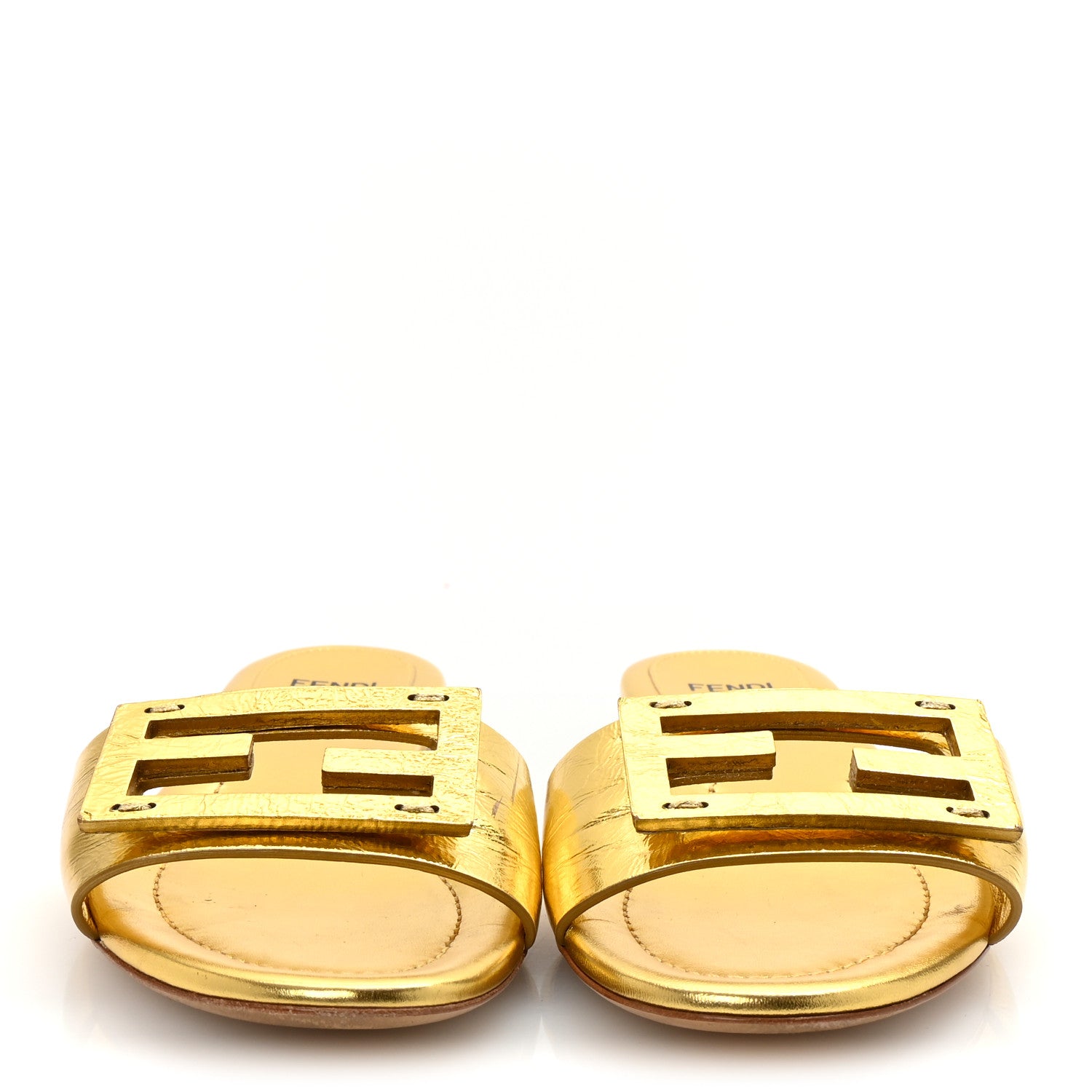 Fendi Nappa Laminata Cuoio Baguette Flat Slide Sandals 36 Gold 3 of 8