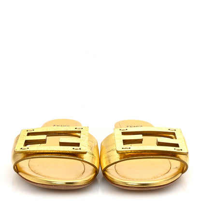 Fendi Nappa Laminata Cuoio Baguette Flat Slide Sandals 36 Gold 3 of 8