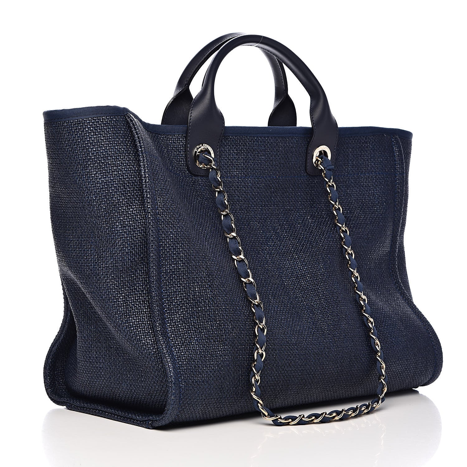 Chanel Woven Straw Raffia Large Deauville Tote Dark Blue 3 of 11