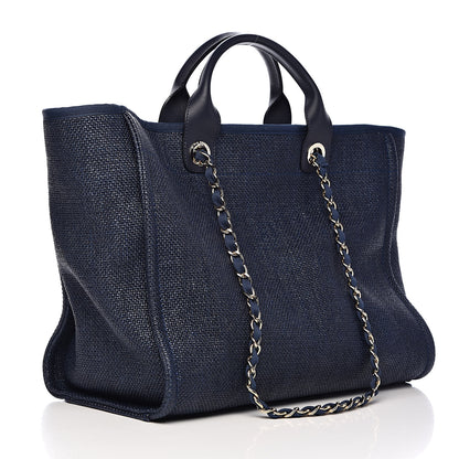 Chanel Woven Straw Raffia Large Deauville Tote Dark Blue 3 of 11