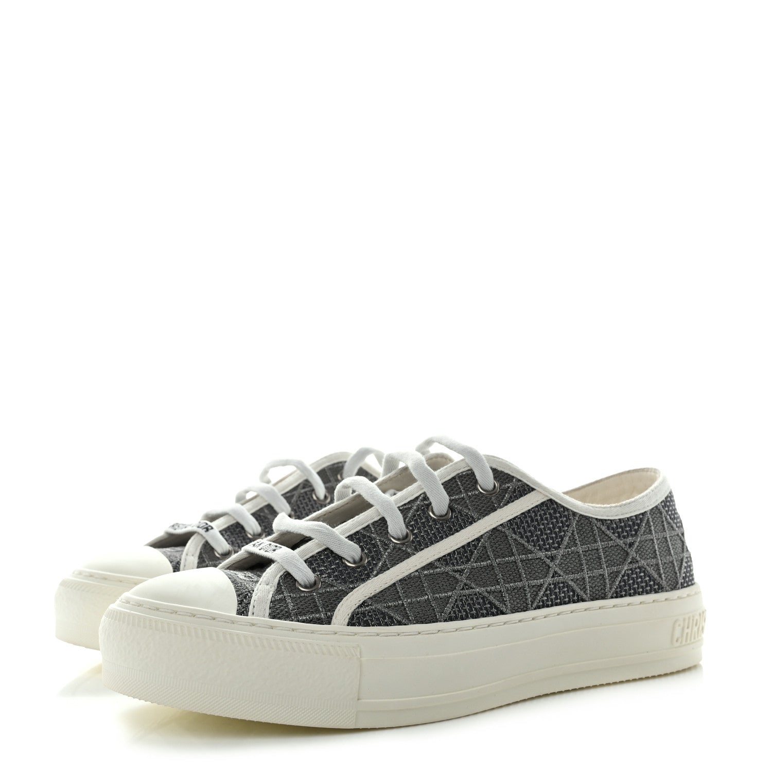 Christian Dior Laminated Canvas Cannage Embroidered Womens Walk'N'Dior Low Top Sneakers 37 Metal Grey 3 of 9