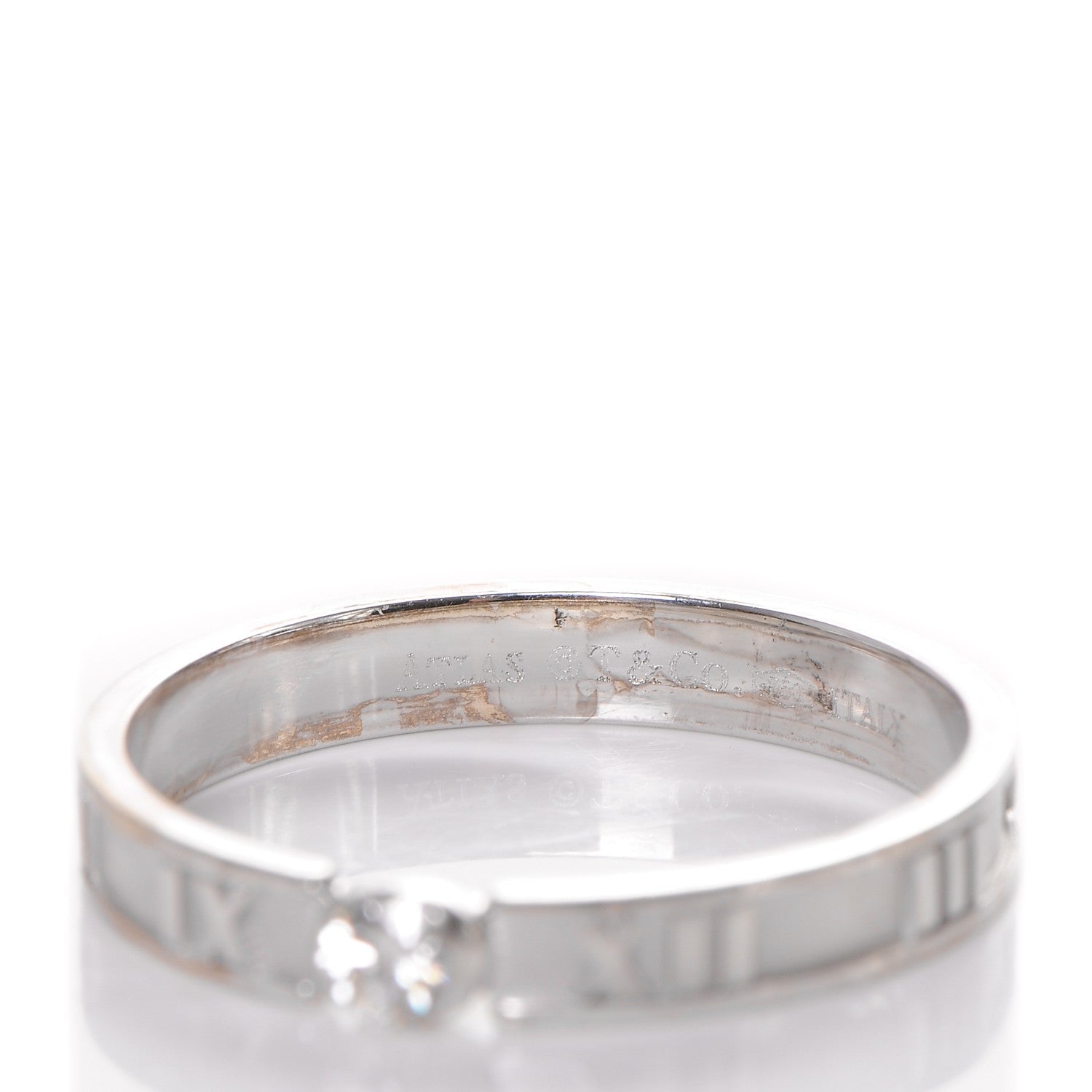 Tiffany 18K White Gold Diamond Atlas Solitaire Band Ring 60 9 5 of 5