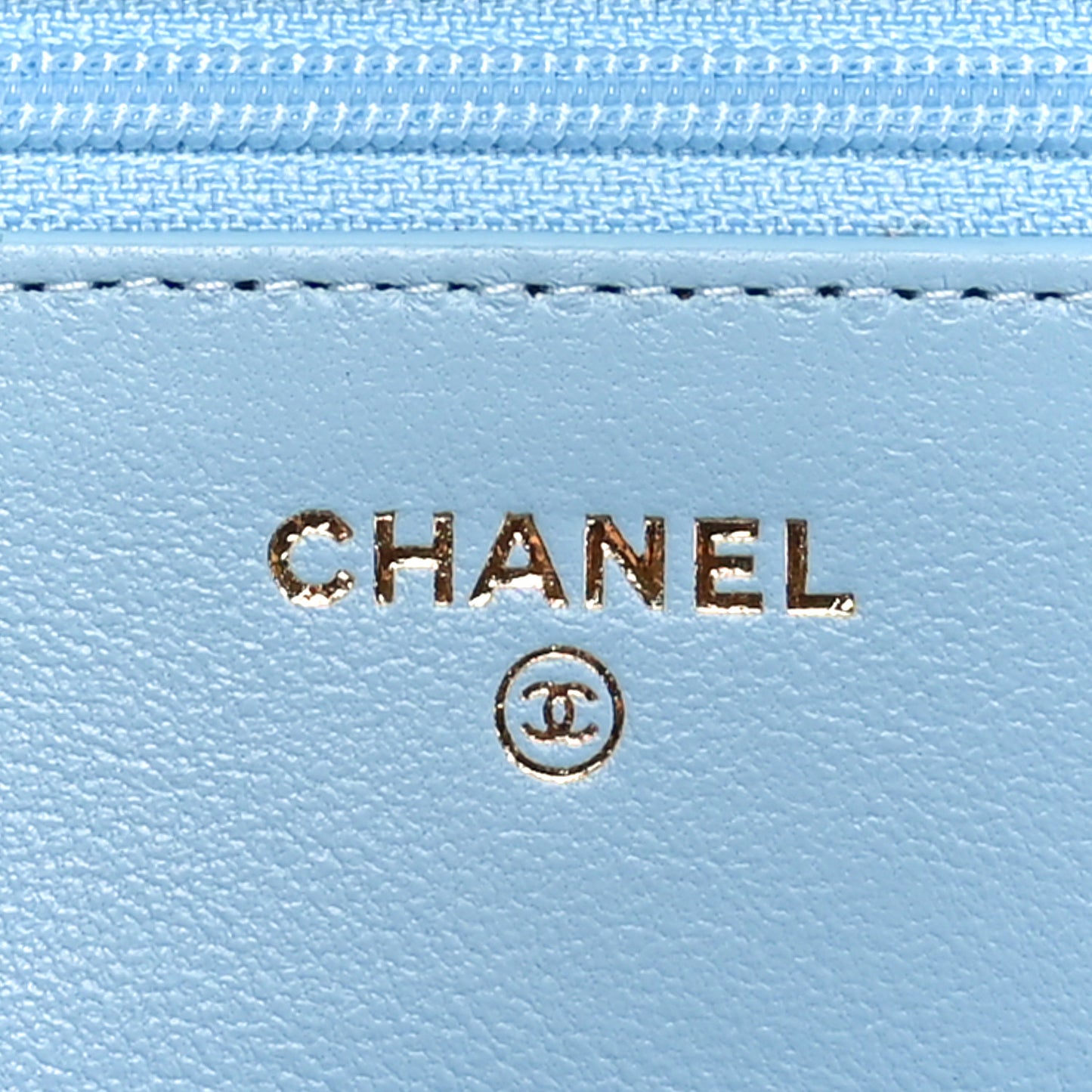 Lambskin Quilted Chanel 19 Wallet On Chain WOC Light Blue