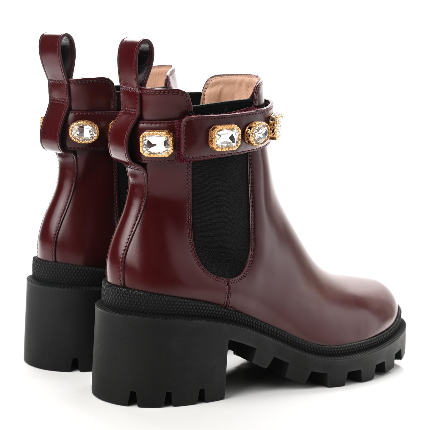 Calfskin Crystal GG Trip Chelsea Ankle Boots 36 Maroon