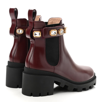 Gucci Calfskin Crystal GG Trip Chelsea Ankle Boots 36 Maroon 4 of 9