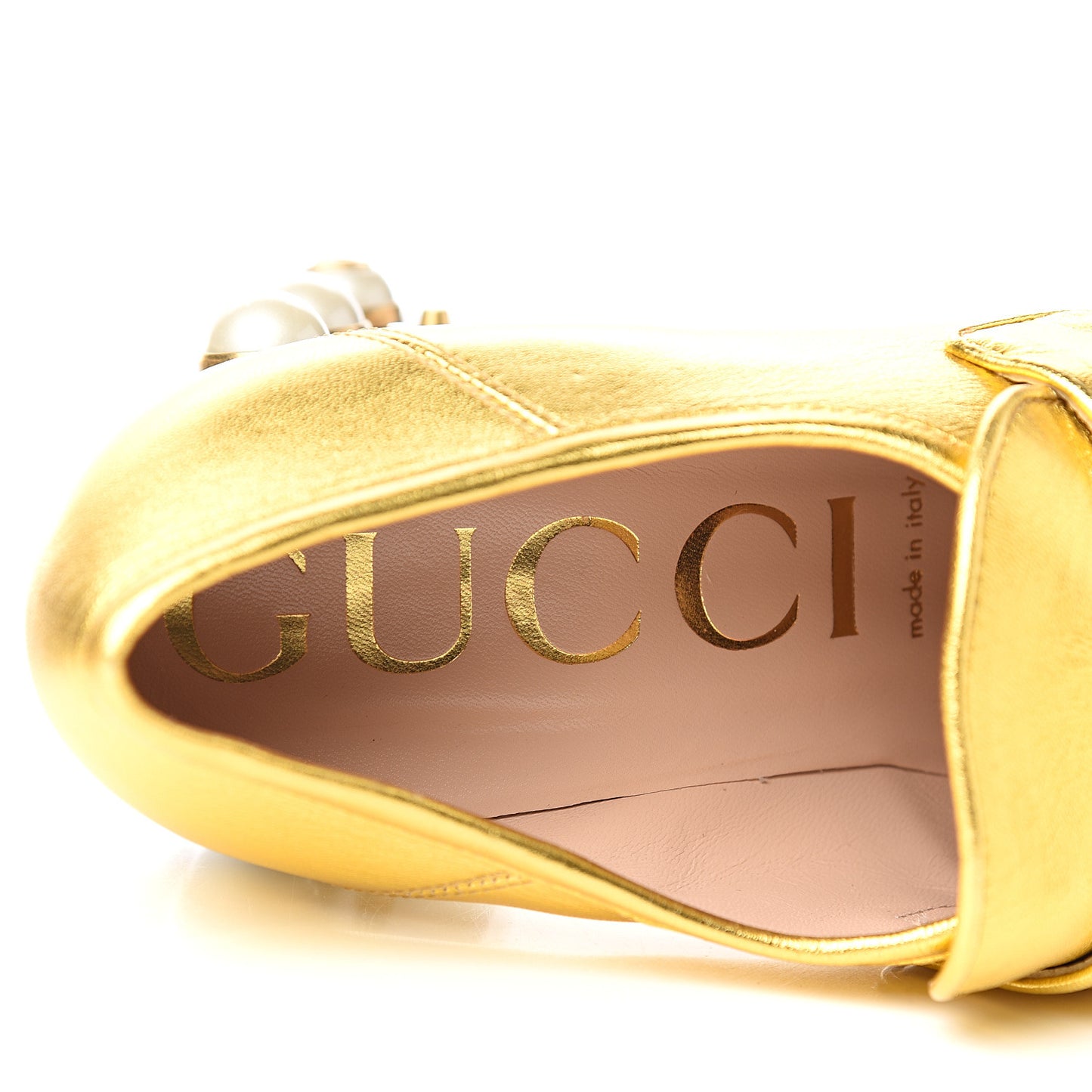 Malaga Kid Pearl Studded Vegas Platform Loafers 40 Gold