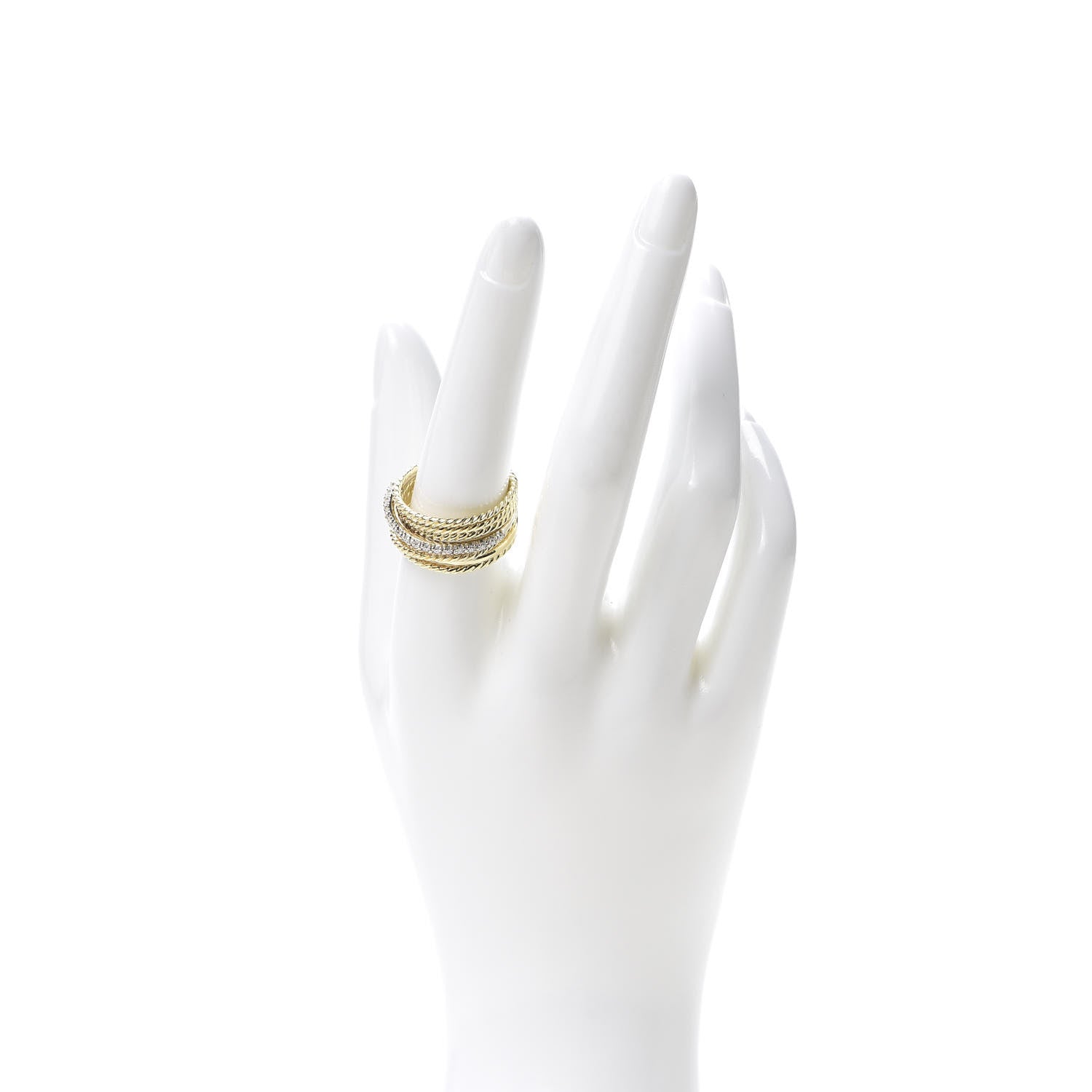 David Yurman 18K Yellow White Gold Diamond 11mm Wide Crossover Ring 58 8.25 2 of 4