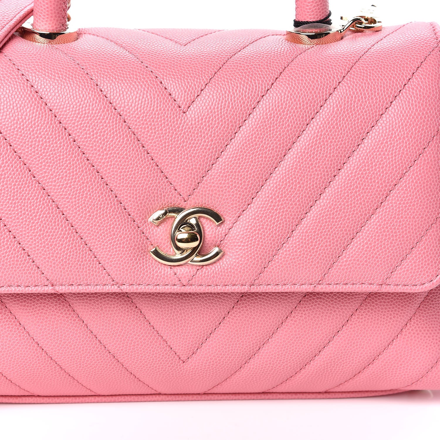 Chanel Caviar Chevron Quilted Mini Coco Handle Flap Pink 10 of 11