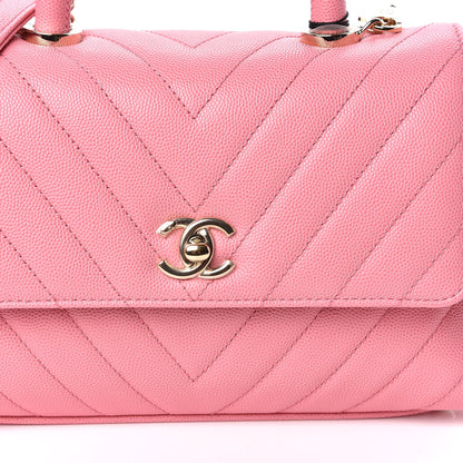 Chanel Caviar Chevron Quilted Mini Coco Handle Flap Pink 10 of 11