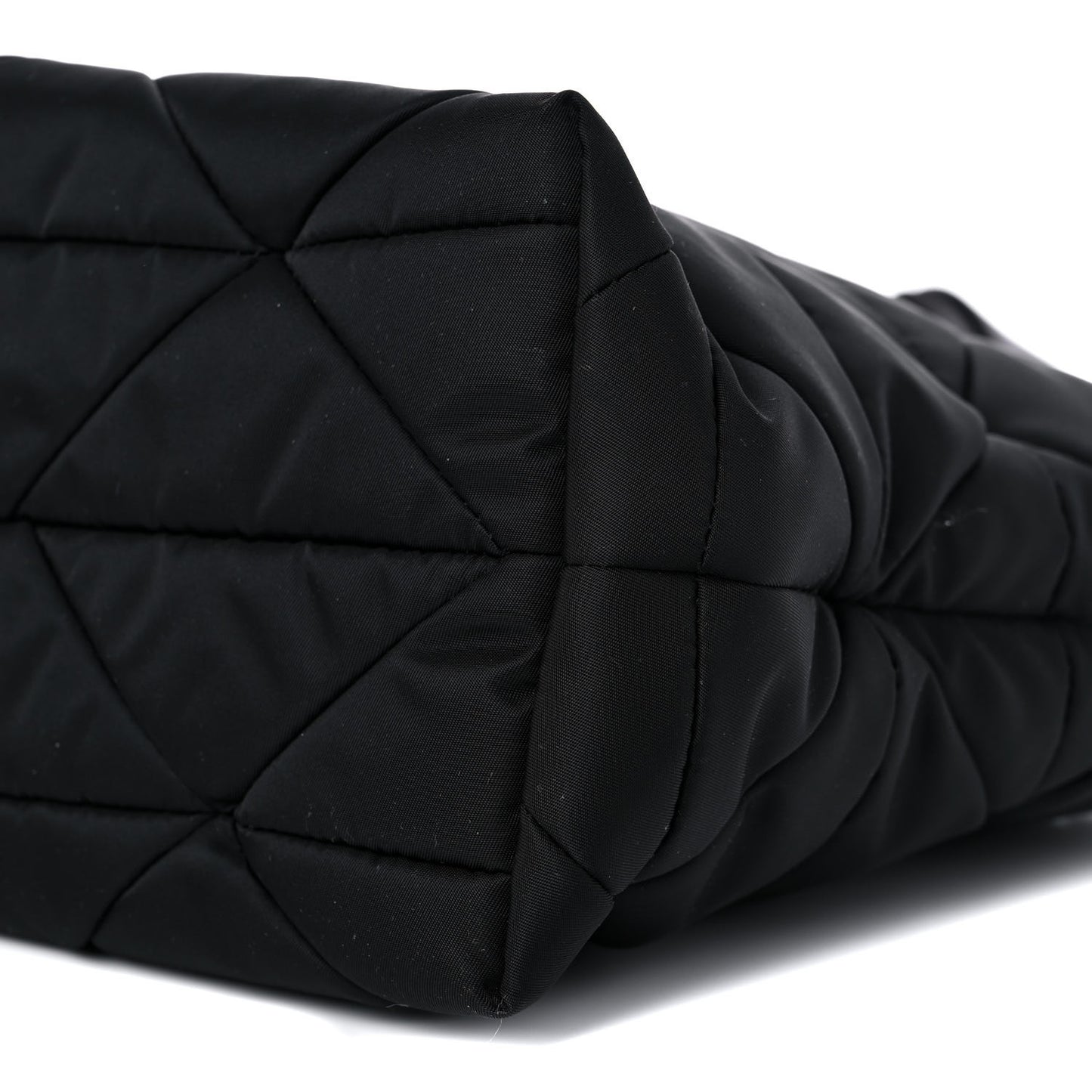 Re-Nylon Nappa Triangle Quilted Padded Double Handled Zip Pocket Tote Black