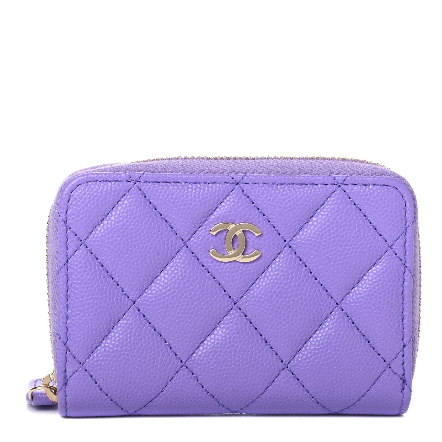 Chanel Caviar Quilted Zip Around Coin Purse Wallet Purple 1 of 7
