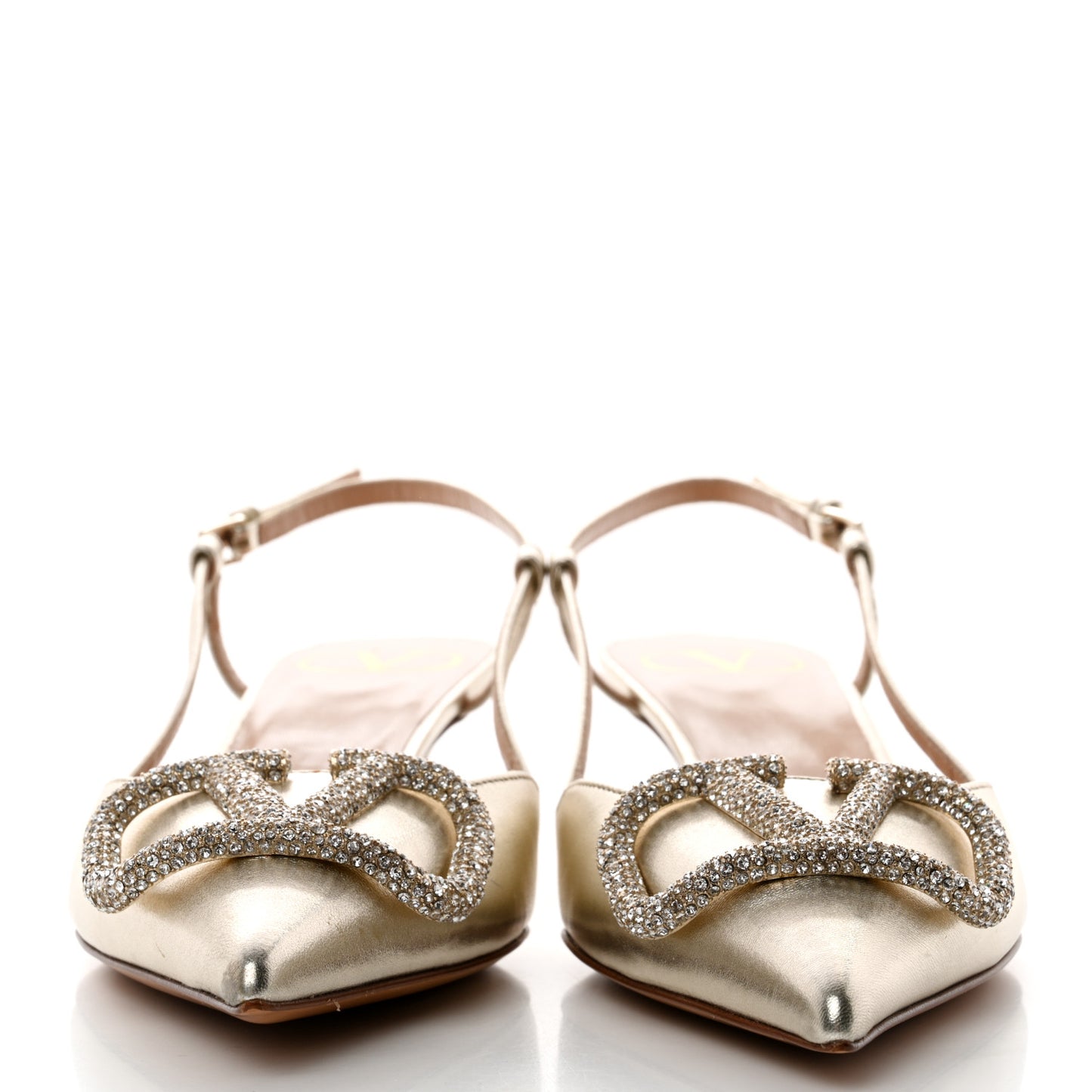 Metallic Nappa Crystal Vlogo Glow Slingback 50mm Pumps 36 Platino