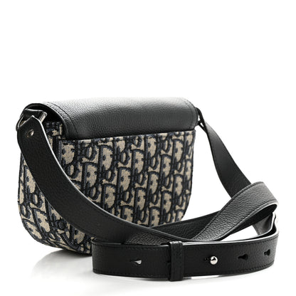 Christian Dior Oblique Jacquard Grained Calfskin Saddle Pouch With Strap Beige Black 3 of 11