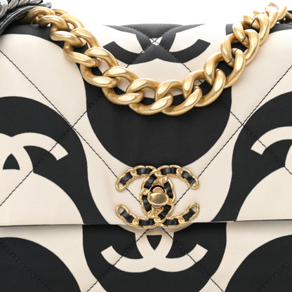 Chanel Fabric Printed Large Chanel 19 Flap Black Ecru 8 of 10