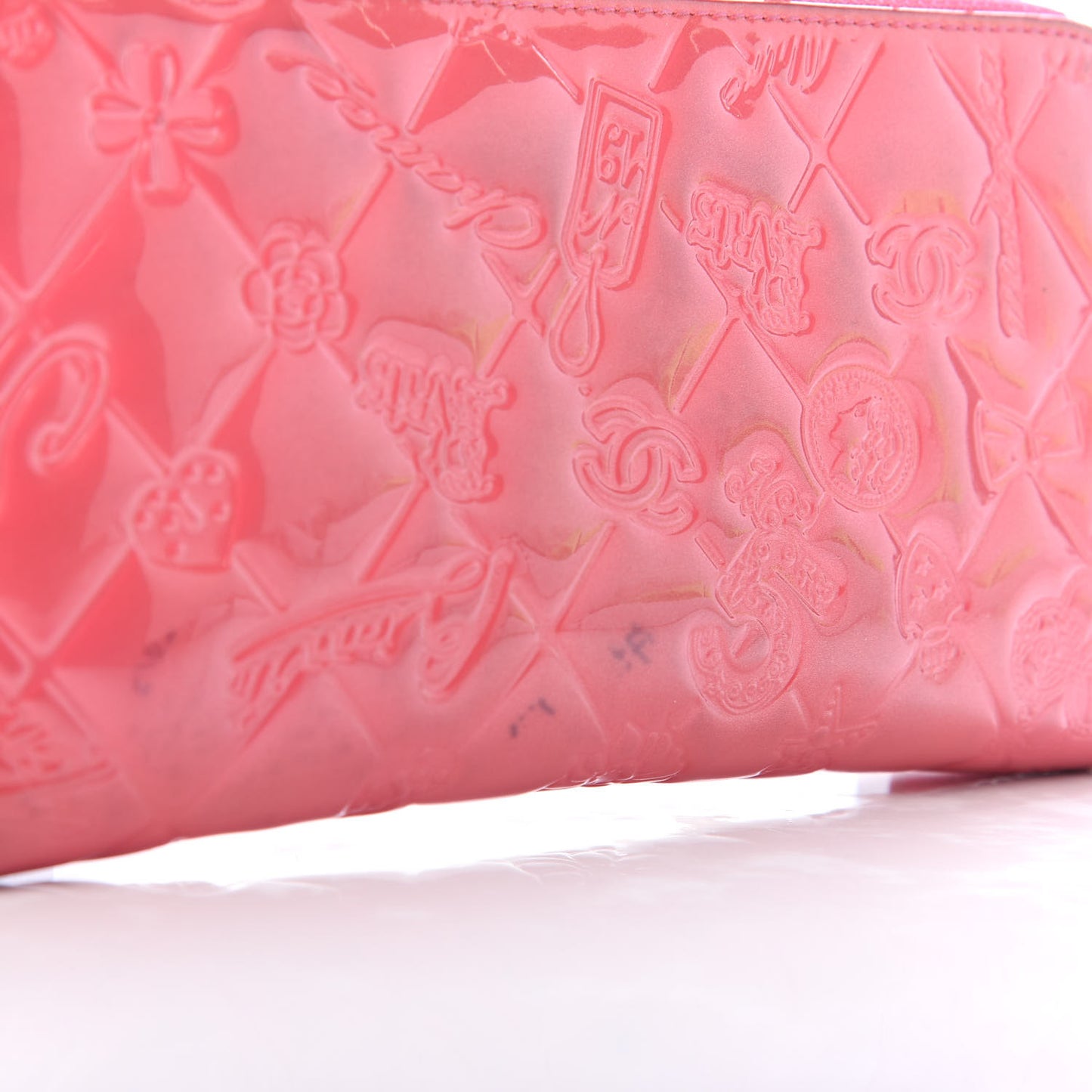 Patent Calfskin Lucky Symbols Zip Around Wallet Fuchsia