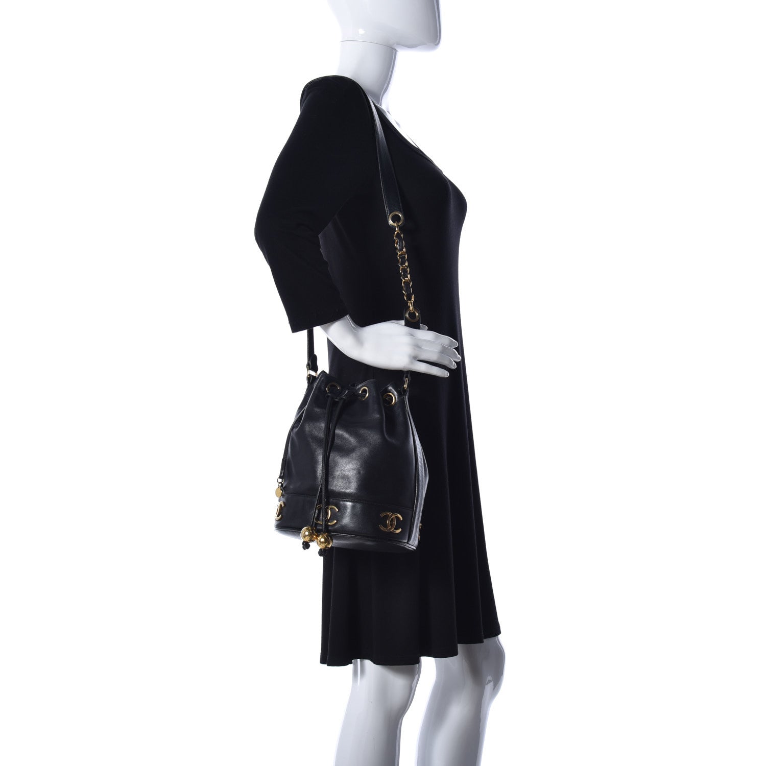 Chanel Lambskin Drawstring Bucket Bag Black 2 of 18