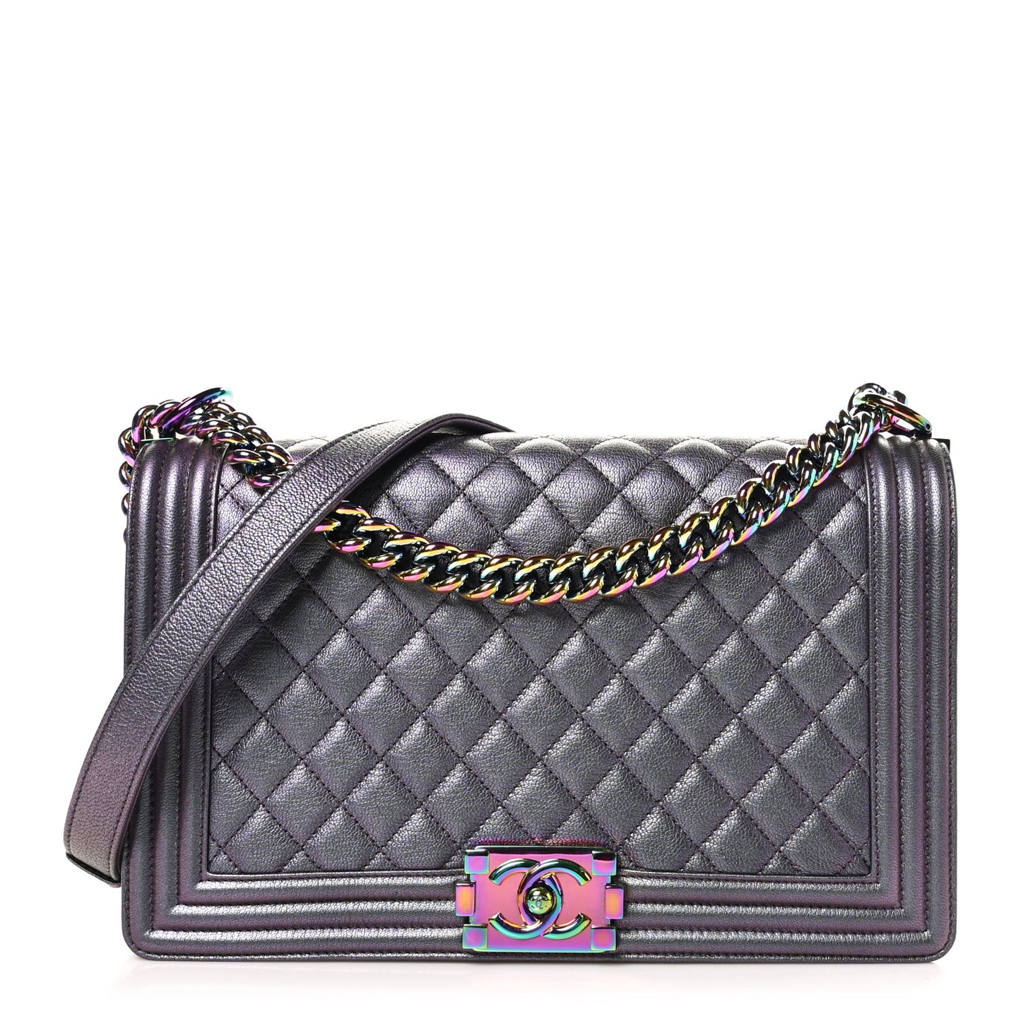Iridescent Goatskin Quilted New Medium Boy Flap Purple