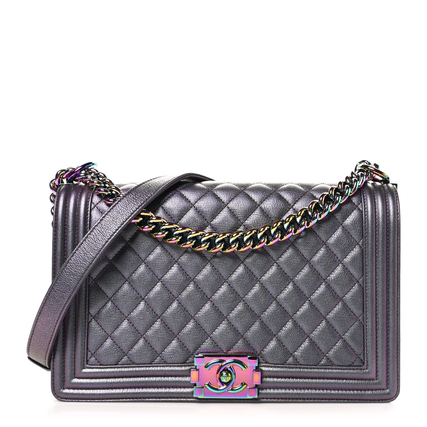 Chanel Iridescent Goatskin Quilted New Medium Boy Flap Purple 1 of 10