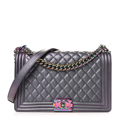 Chanel Iridescent Goatskin Quilted New Medium Boy Flap Purple 1 of 10