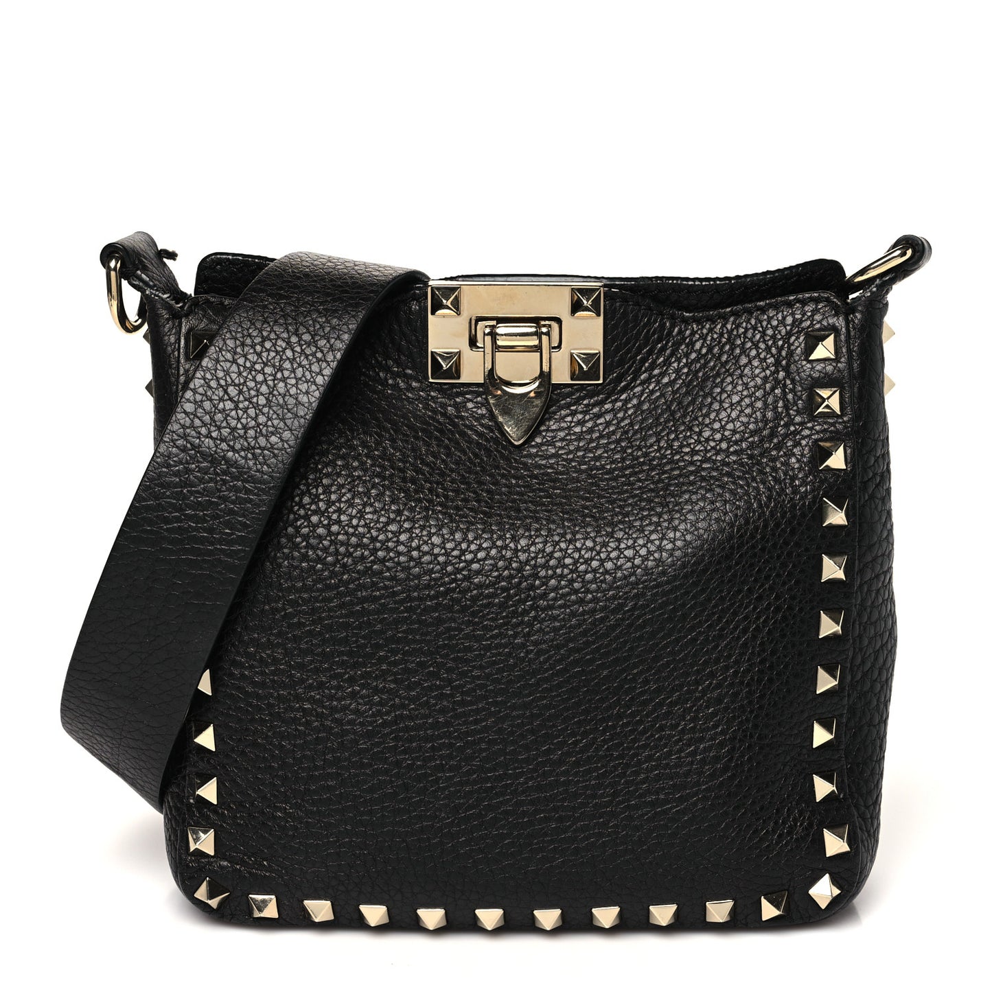 Pebbled Calfskin Mini Rockstud Flip-Lock Messenger Bag Black