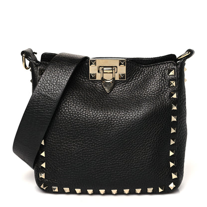Valentino Garavani Pebbled Calfskin Mini Rockstud Flip-Lock Messenger Bag Black 1 of 12