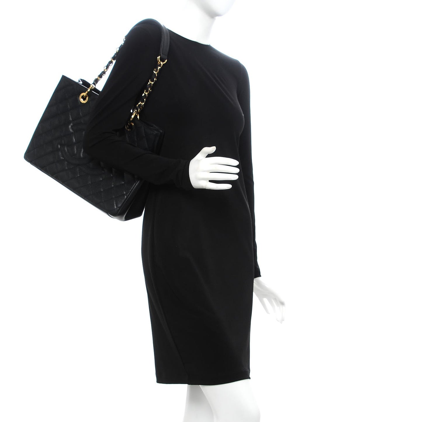 Caviar Quilted Grand Shopping Tote GST Black