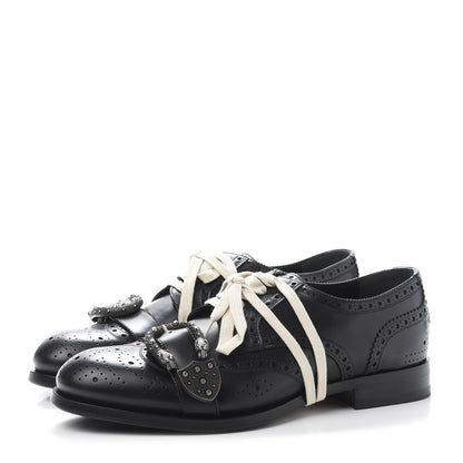 Gucci Calfskin Bee Embroidered Mens Queercore Brogue Derby Shoes 9 Black 3 of 9