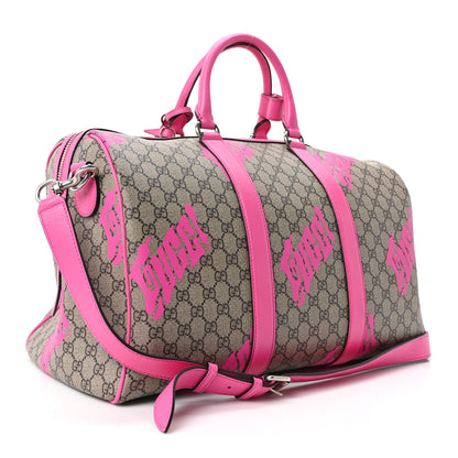 Gucci GG Supreme Monogram Textured Dollar Calfskin Currynew Print Medium Duffle Bag Pink Beige 3 of 10