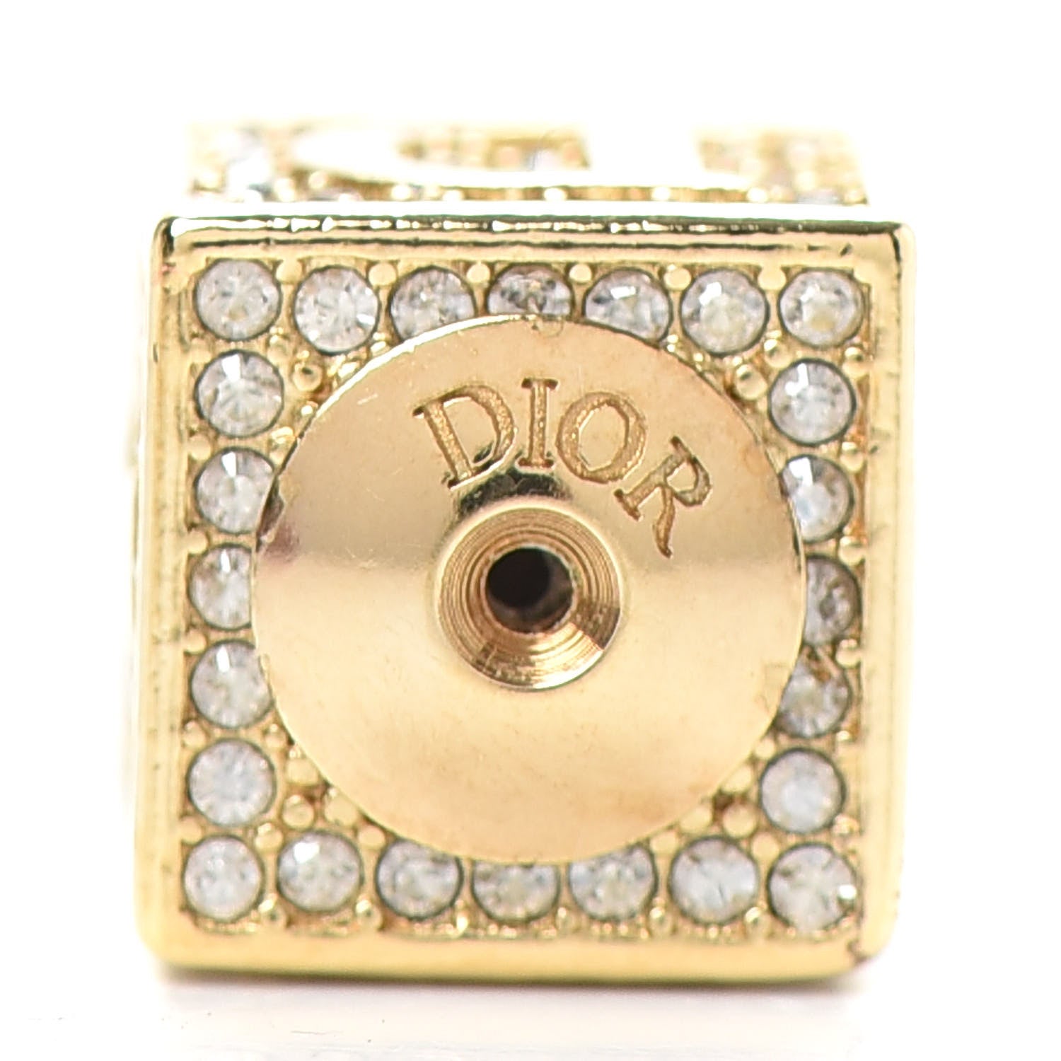 Christian Dior Metal Crystal Lucky Square Earrings Gold 4 of 4