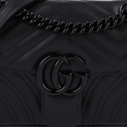 Gucci Calfskin Matelasse Monochrome Mini GG Marmont Shoulder Bag Black 8 of 10