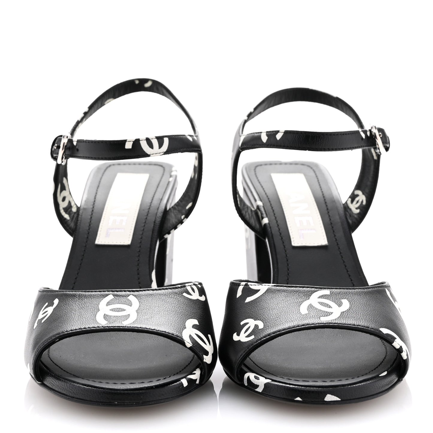 Printed Lambskin CC Sandals 36 Black White