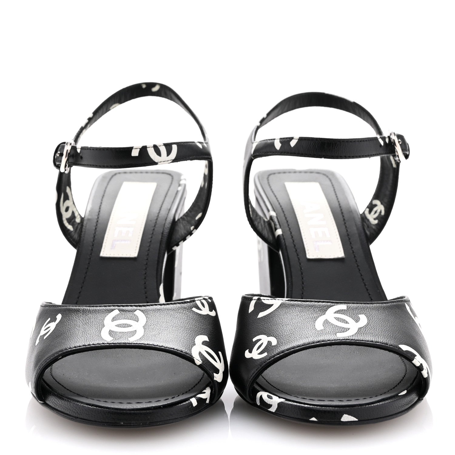 Chanel Printed Lambskin CC Sandals 36 Black White 3 of 11