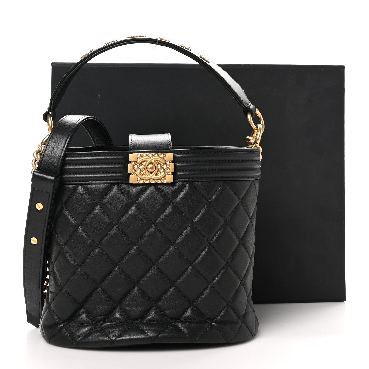Chanel Calfskin Quilted Boy Bucket Bag Black 10 of 10