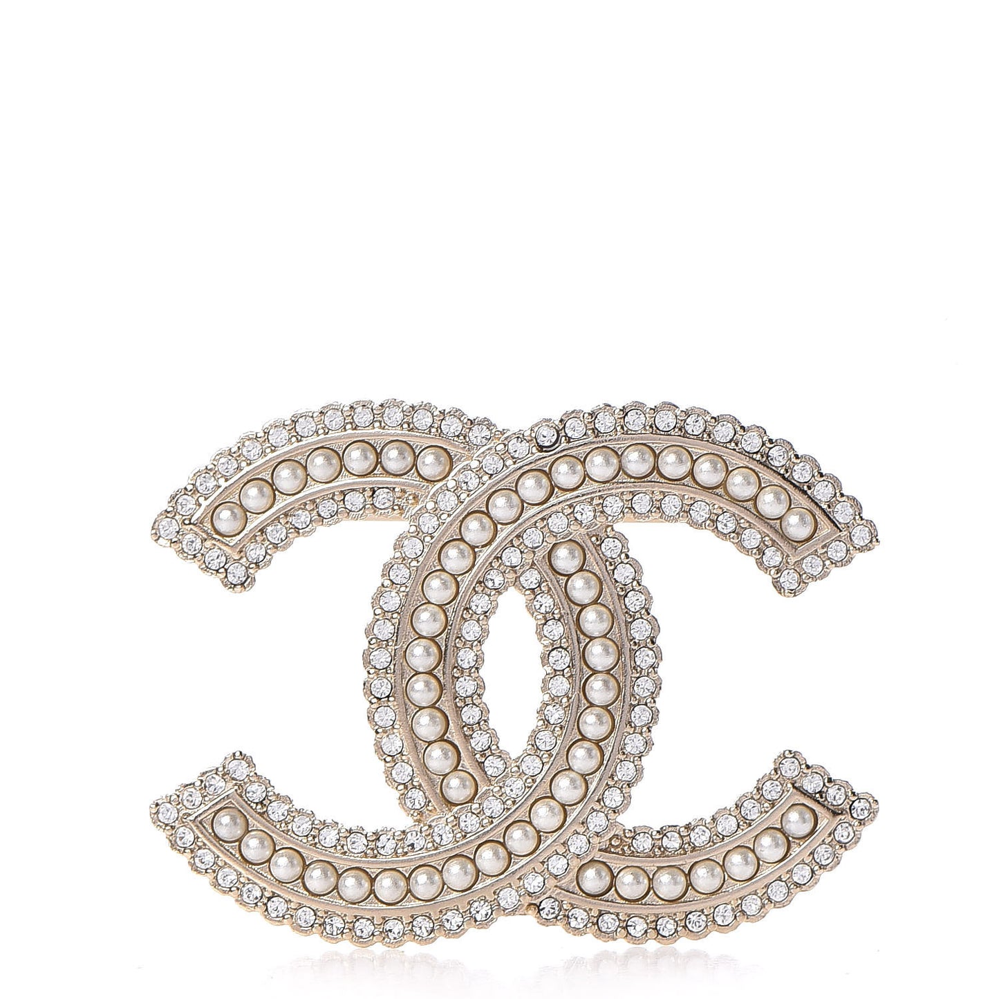 Pearl Crystal Lace Camellia CC Brooch Gold