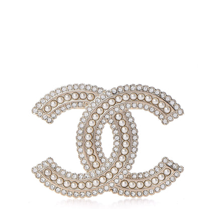 Chanel Pearl Crystal Lace Camellia CC Brooch Gold 1 of 5