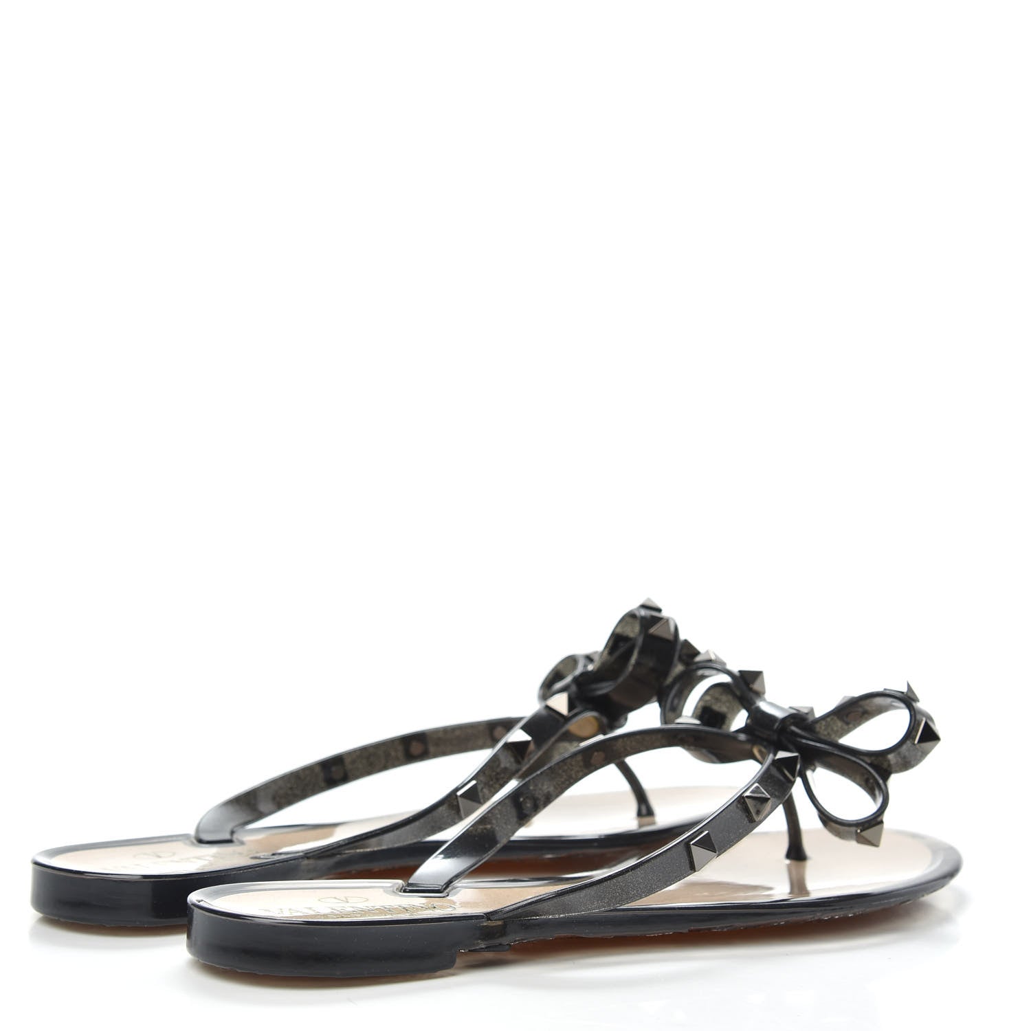 Valentino Garavani PVC Jelly Glitter Rockstud Bow Thong Sandals 36 Black 4 of 7