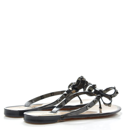 Valentino Garavani PVC Jelly Glitter Rockstud Bow Thong Sandals 36 Black 4 of 7