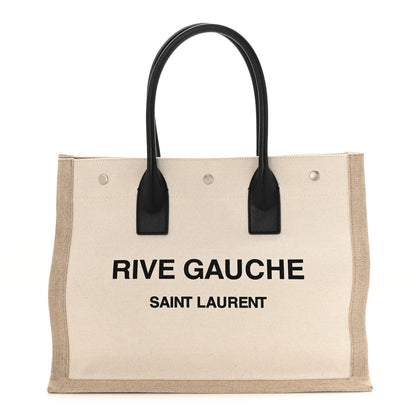 Saint Laurent Linen Calfskin Small Rive Gauche Tote Greggio Natural 1 of 14