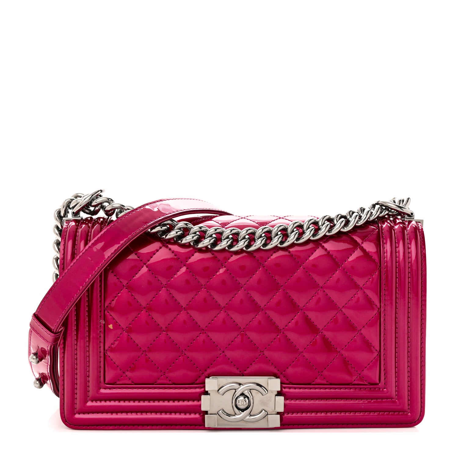 Chanel Metallic Patent Calfskin Quilted Medium Boy Flap Pink 1 of 11