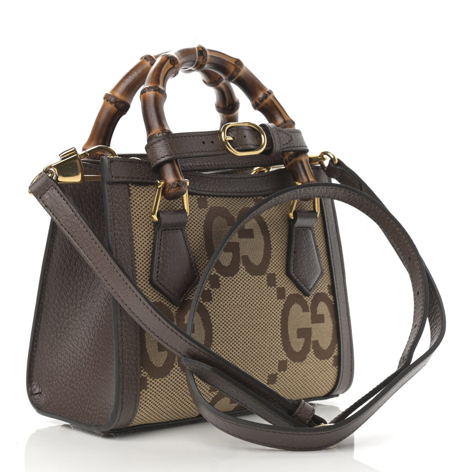 Gucci Monogram Jumbo GG Textured Dollar Calfskin Mini Diana Tote Bag Camel Ebony New Acero 3 of 11