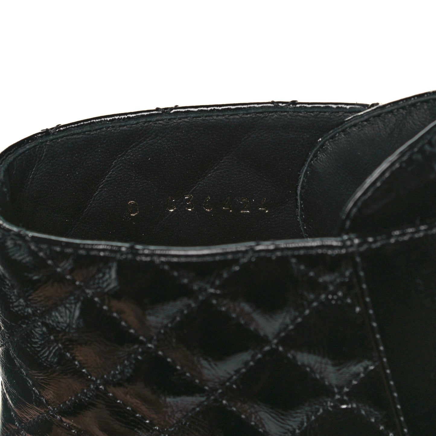 Shiny Calfskin Quilted Lace Up Combat Boots 39.5 Black