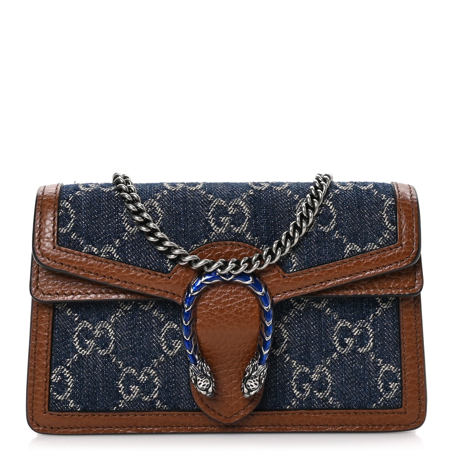 Gucci New Denim GG Monogram Dollar Calfskin Enamel Super Mini Dionysus Shoulder Bag Blue Tea Cuir Epilog Electric Blue 1 of 10