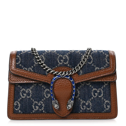 Gucci New Denim GG Monogram Dollar Calfskin Enamel Super Mini Dionysus Shoulder Bag Blue Tea Cuir Epilog Electric Blue 1 of 10