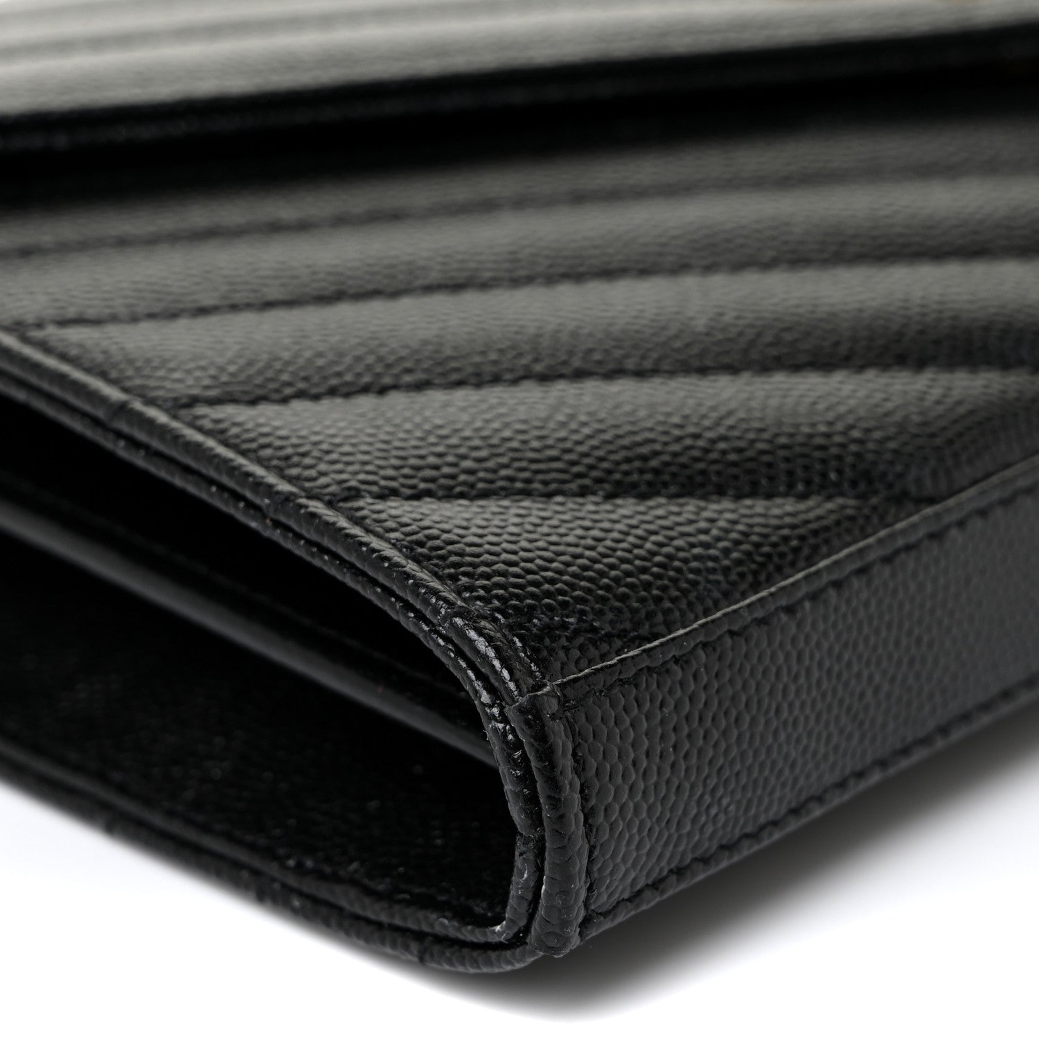 Saint Laurent Grain De Poudre Matelasse Chevron Monogram Chain Wallet Black 9 of 19