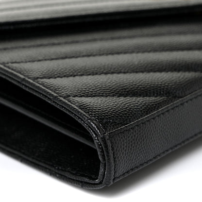 Saint Laurent Grain De Poudre Matelasse Chevron Monogram Chain Wallet Black 9 of 19