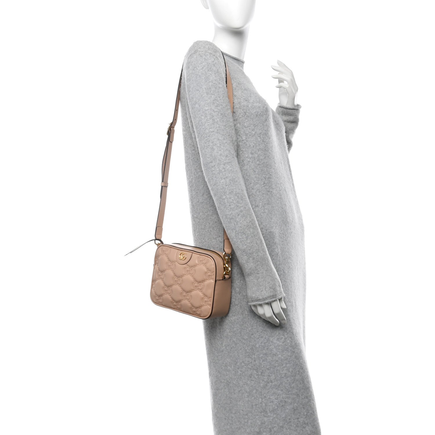 Gucci Calfskin GG Matelasse Small Shoulder Bag Pink Sand Natural 2 of 11