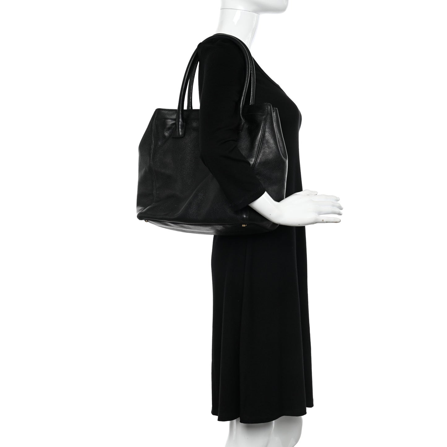 Calfskin Tall Cerf Tote Black