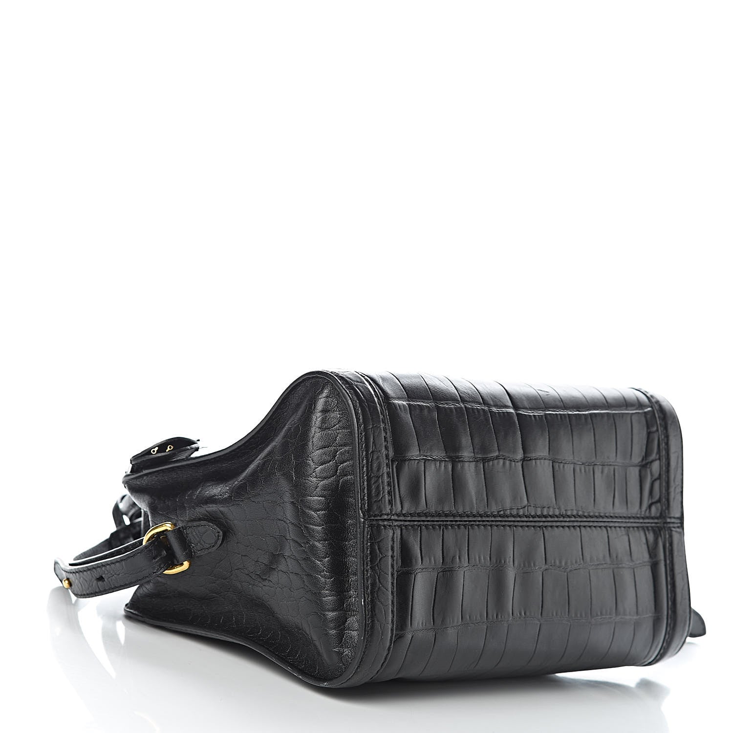 Alexander McQueen Calfskin Crocodile Embossed Small Skull Padlock Zip Around Tote Black 4 of 11